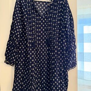 Old Navy Navy Blue Printed V-Neck Tunic Dress